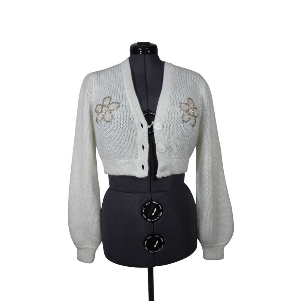 Alessandra Rich women's cropped embellished mohair‎ blend cardigan sweater 36